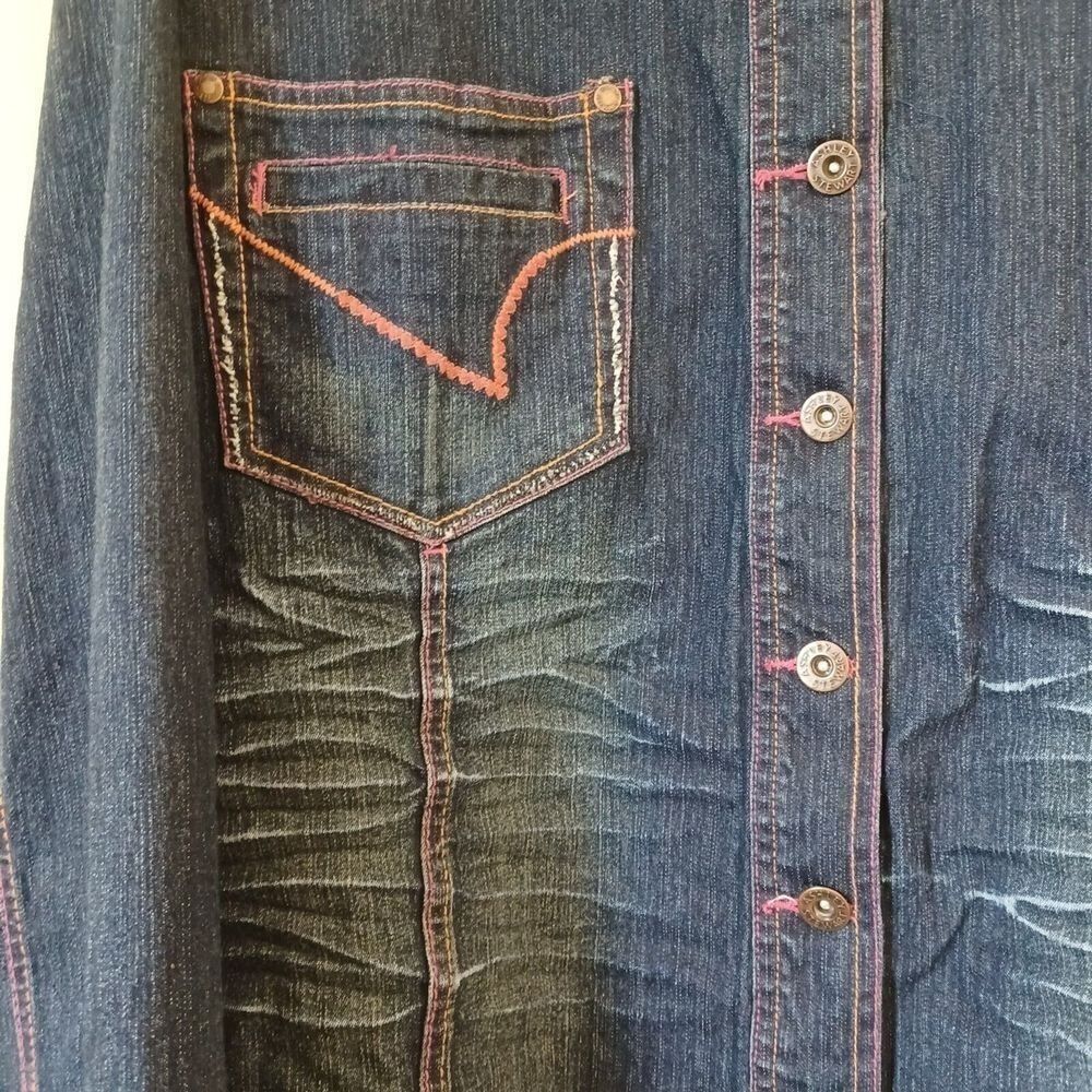 Jean Jacket Sz 22W Western Cowgirl Rodeo Contrast Stitch Stretch Ashley Stewart - Picture 3 of 7